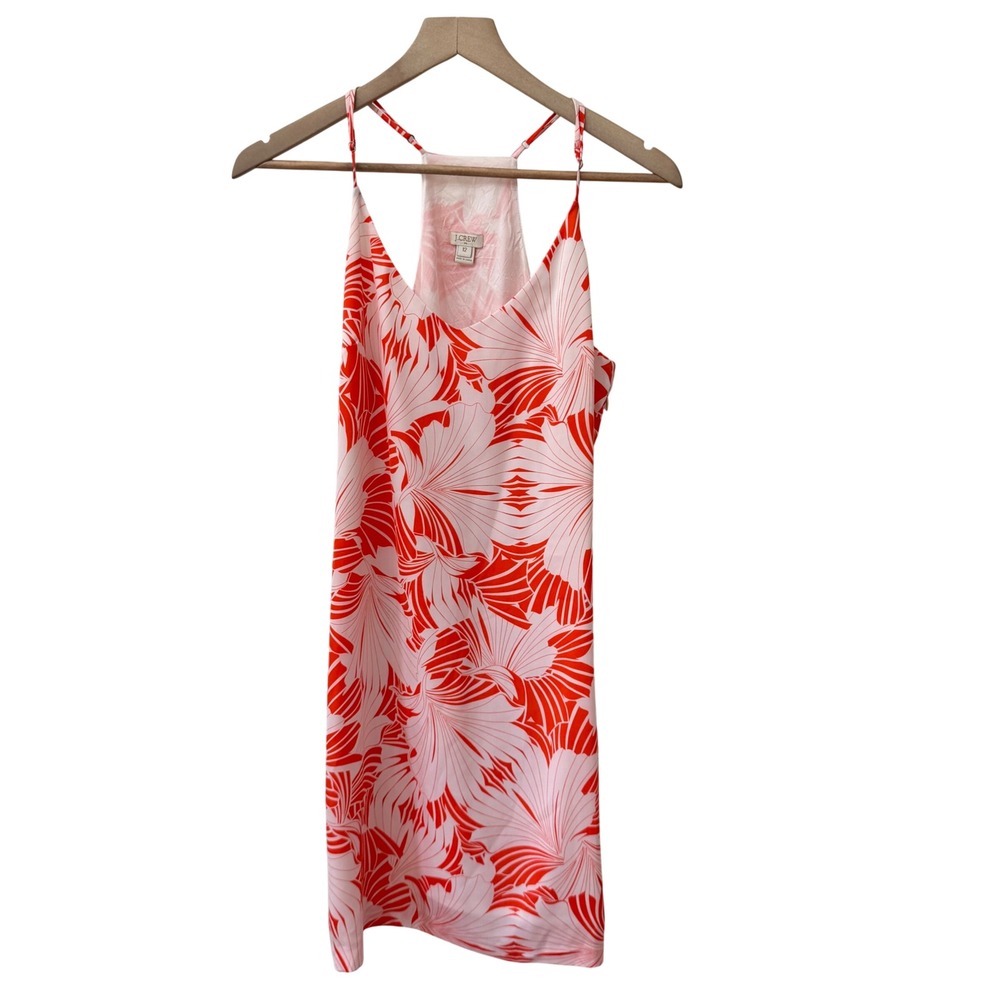 J.Crew Shift Dress 12 Orange White Tropical Floral Racerback‎